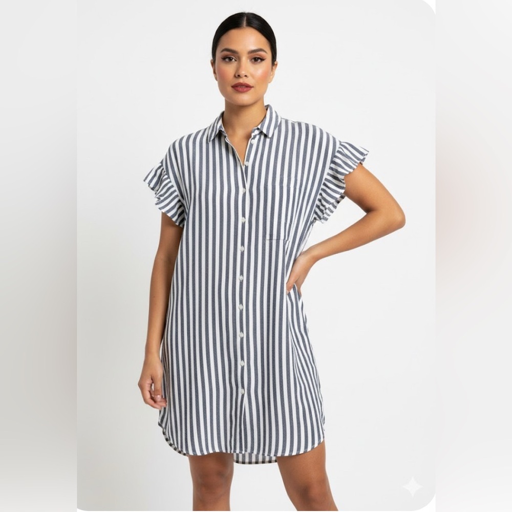 Madewell gray and White Striped Dress